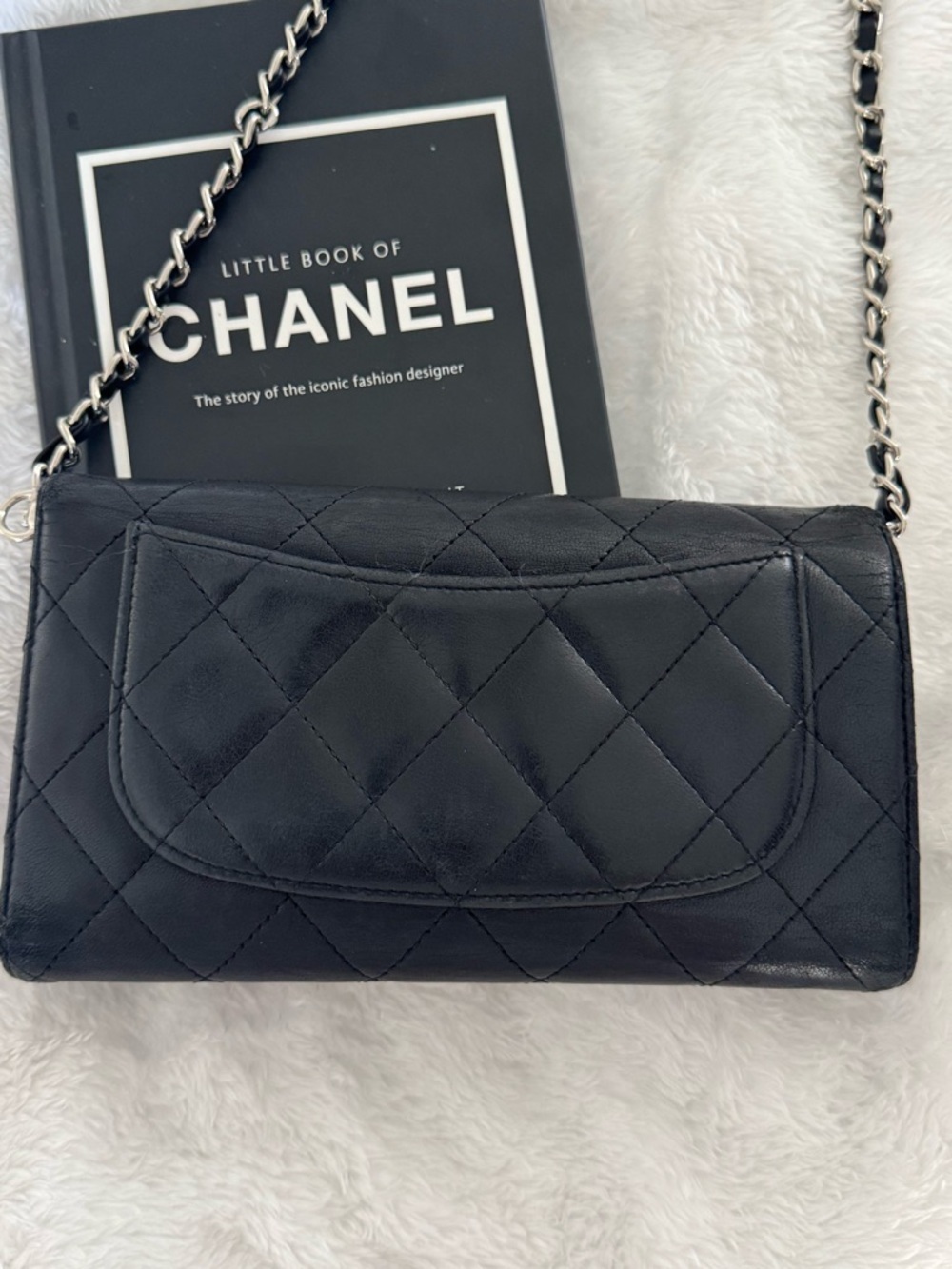 CHANEL Black Quilted Leather Chain Wallet Shoulder Bag with Silver Hardware - Picture 12 of 14